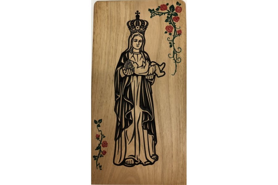 Virgen de Boinas grabada en madera