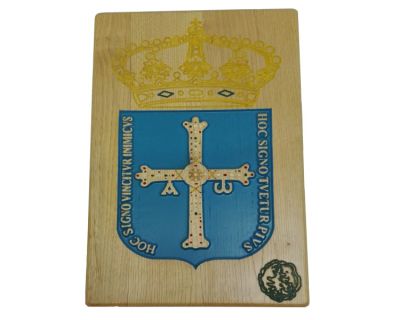 Escudo «Asturias» grabado en madera